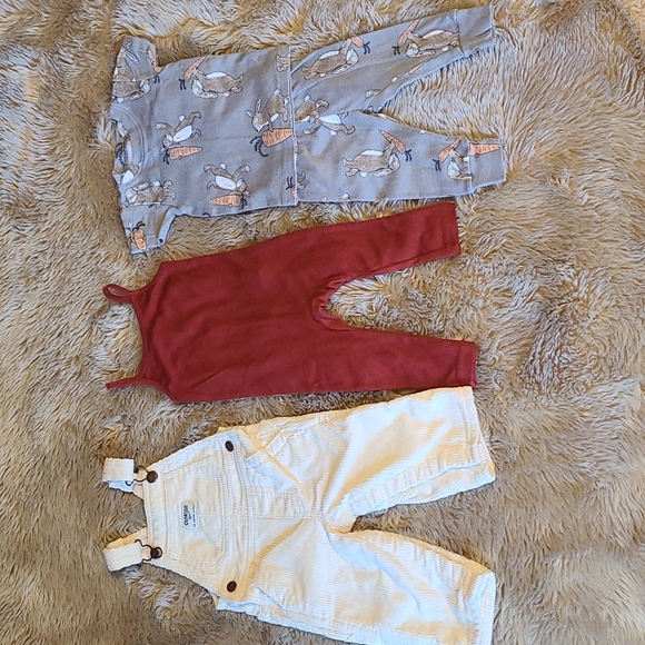 OshKosh B'gosh Other - Baby Girl Boy 3 Piece Fall Clothes Bundle Overalls Romper Pajamas Neutral 6 9 mo